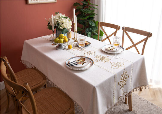 FRIPIA Linen Tablecloth With Ecru Embroidery 140x250cm