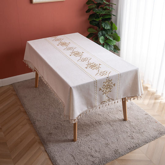 FRIPIA Linen Tablecloth With Ecru Embroidery 140x250cm