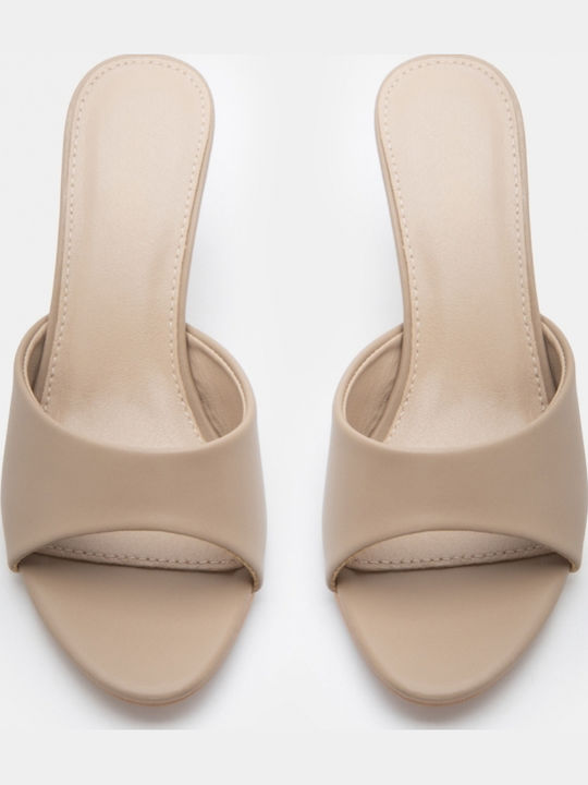 Mules With Low Heel In Beige Colour