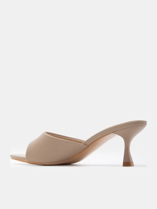 Mules With Low Heel In Beige Colour