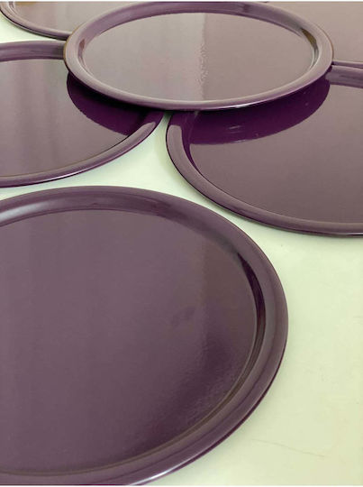 SteweHome Set 6 Stück Rund Metallisches Dekoratives Tablett mit Spiegel Luxuriöses Design Lila 22 Cm