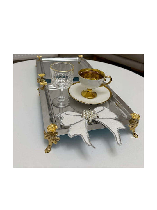 Stewehome Set of 6 Stainless Steel Square Serving Pieces Model with Legs Japanese Decorative Rose 22 Cm