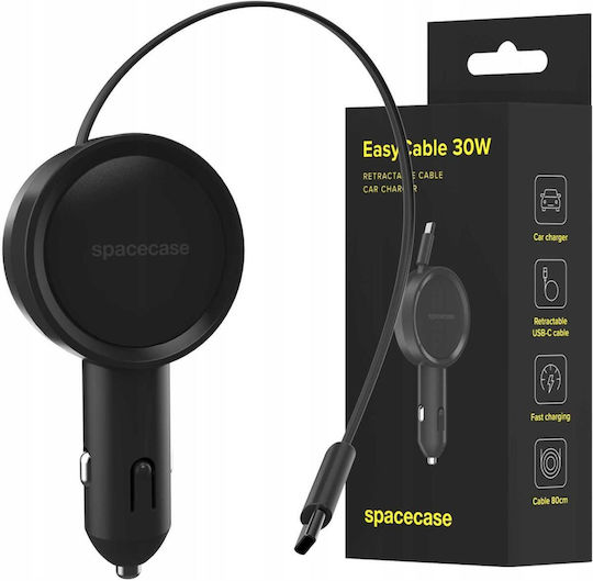 Spacecase Auto-Ladegerät Easycable Eingebautes Zusammenklappbares Kabel Type-C 30W Schwarz