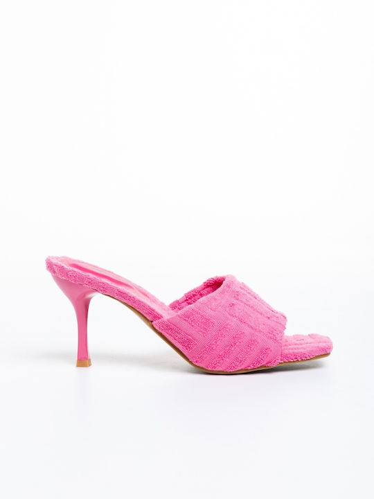Damen Pantoletten mit Hoch Absatz in Fuchsie Farbe
