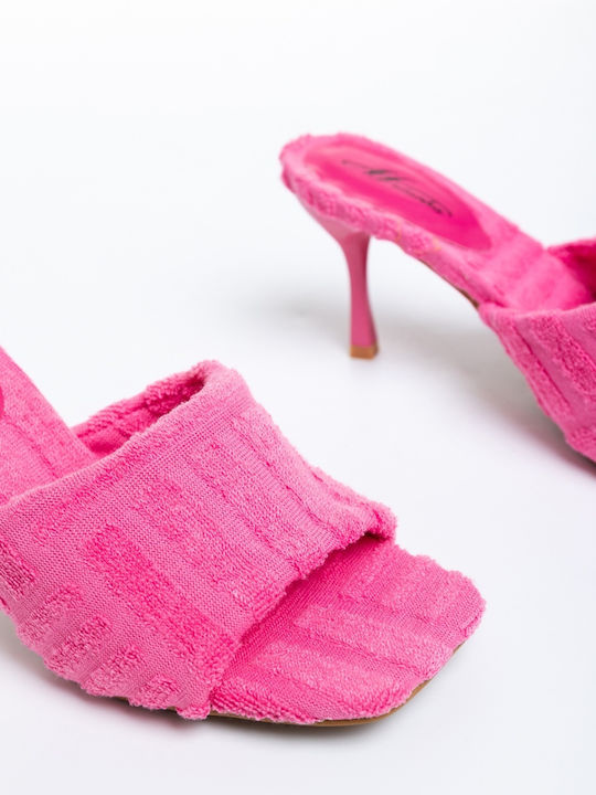 Damen Pantoletten mit Hoch Absatz in Fuchsie Farbe