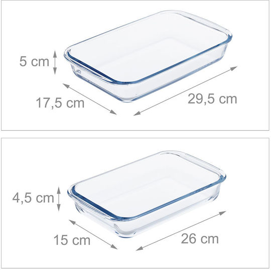Relaxdays Rectangular Heat-Resistant Cookware Glass 2 Pieces