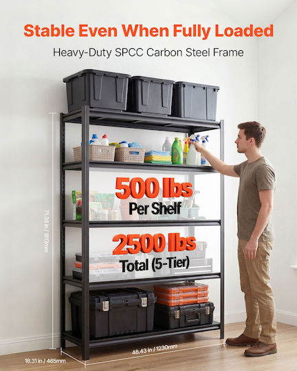 Vevor Dexion Shelf 123x46.5x181.3cm With 5 Shelves Total Load Capacity 1134kg
