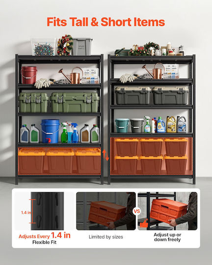 Vevor Dexion Shelf 123x46.5x181.3cm With 5 Shelves Total Load Capacity 1134kg