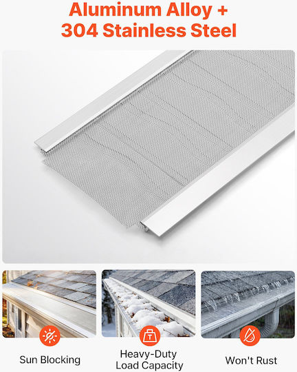 Vevor Gutter Gutter Aluminum Gutter Cover 152.4 Mm Stainless Steel Heavy Duty Micro Mesh Length 14.63 M Thickness 1.02 Mm Protective Sheet Pine Needle Debris Easy Diy Includes Screws 12 Pcs