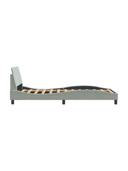 Pat Single Tapitat Cu Catifea Gri Cu Plăci Potrivit Pentru Saltea 100x190cm