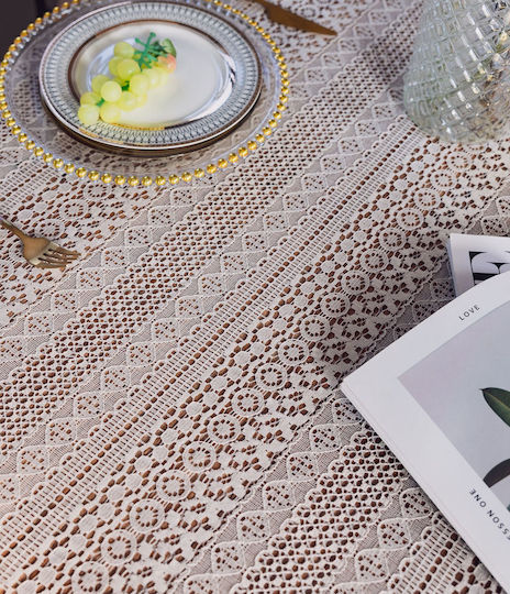 FRIPIA Cotton Tablecloth With Beige Lace 140x220cm