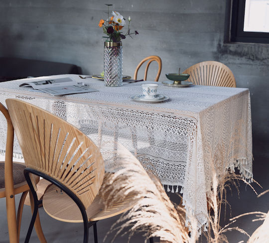 FRIPIA Cotton Tablecloth With Beige Lace 140x220cm