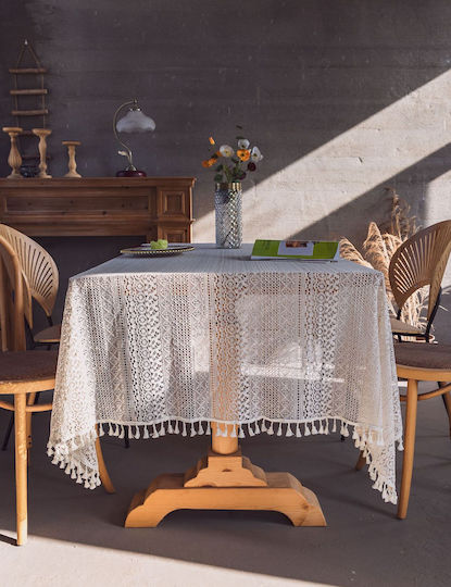 FRIPIA Cotton Tablecloth With Beige Lace 140x220cm