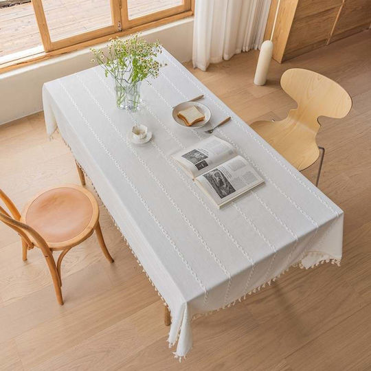 FRIPIA Τραπεζομάντηλο Λινό με Κέντημα Λευκό 120x180εκ.
