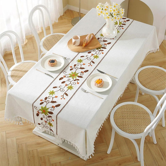 FRIPIA Покривка за маса Лен с Бродерия Кафява 120x180см