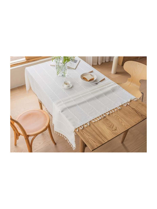 FRIPIA Покривка за маса Лен с Бродерия Бяла 140x220см