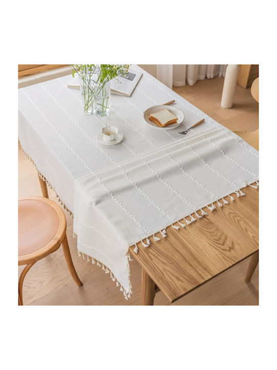 FRIPIA Покривка за маса Лен с Бродерия Бяла 140x220см