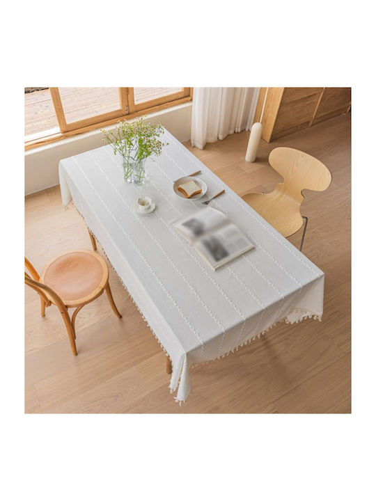 FRIPIA Față De Masă Din In Cu Broderie Albă 140x300cm