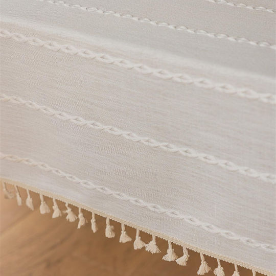 FRIPIA Leinen Tischtuch mit Stickerei Weiß 140x350cm