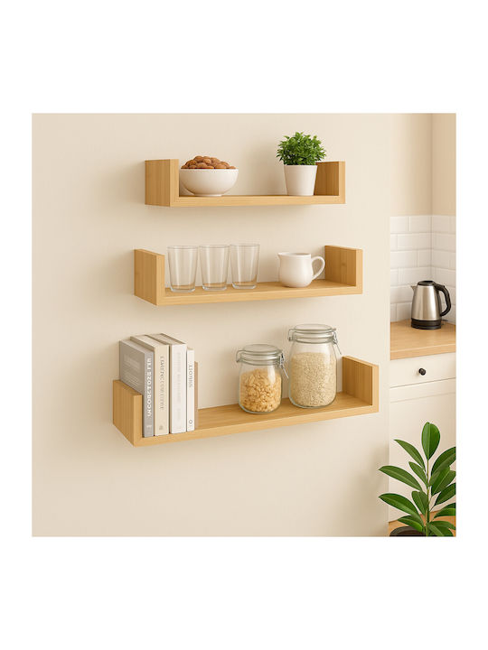 Bamboo Wall Shelves (3 Pieces) 60x15x10cm
