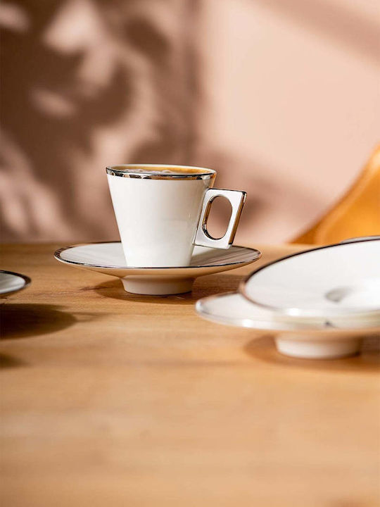 SteweHome Set Coffee Cups Made of Silver Porcelain 80ml 6 Pieces
