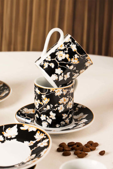 SteweHome Set Of Black Porcelain Coffee Cups 100ml 6 Pieces