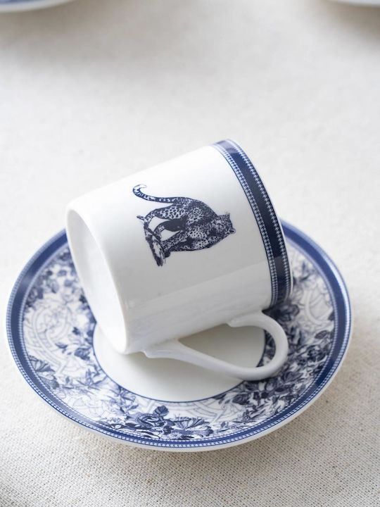 SteweHome Set of Blue Porcelain Coffee Cups 90ml 6 Pieces