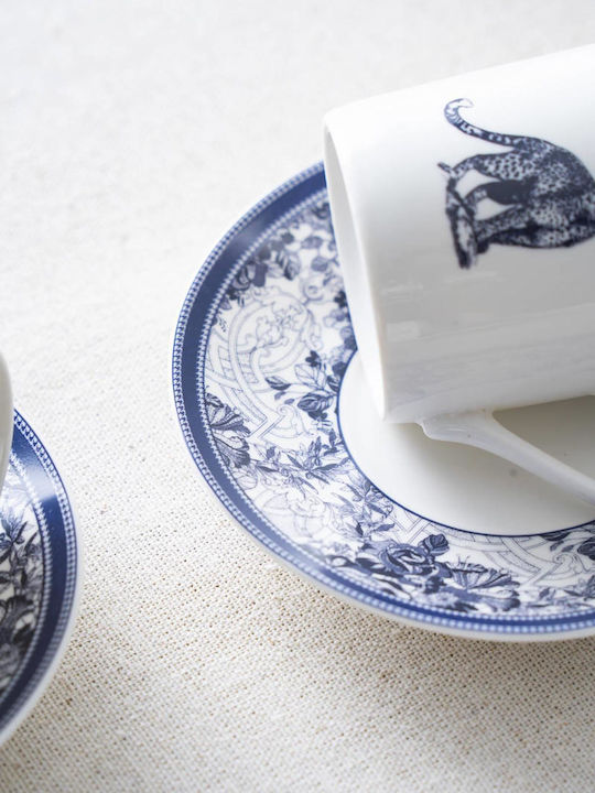 SteweHome Set of Blue Porcelain Coffee Cups 90ml 6 Pieces