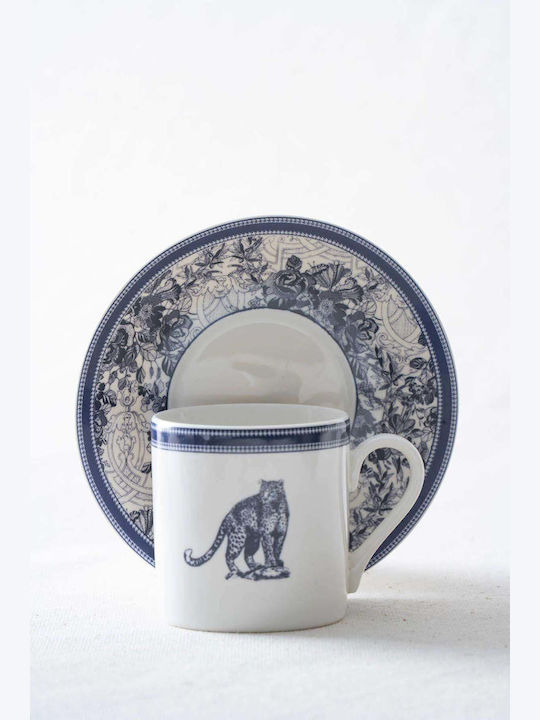 SteweHome Set of Blue Porcelain Coffee Cups 90ml 6 Pieces