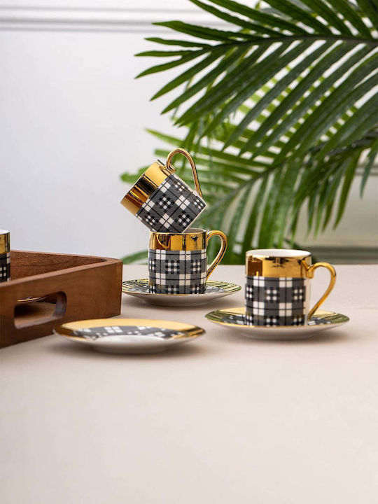 SteweHome Set Of Black Porcelain Coffee Cups 90ml 6 Pieces