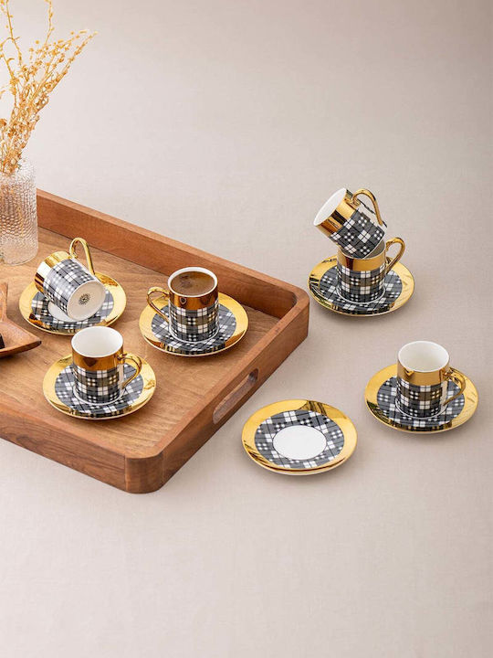 SteweHome Set Of Black Porcelain Coffee Cups 90ml 6 Pieces