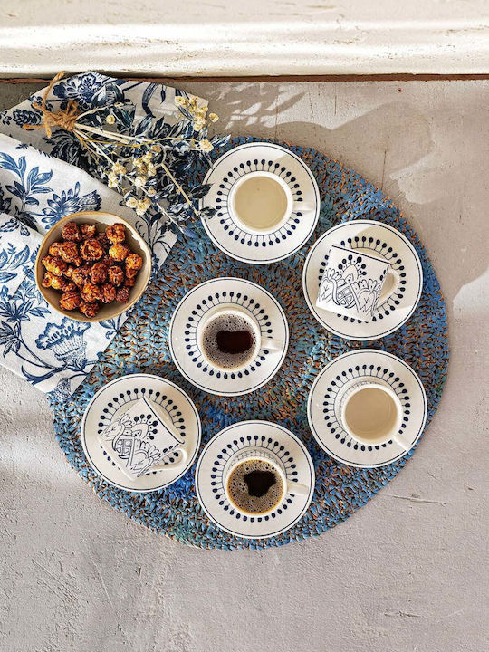 SteweHome Set Coffee Cups Made of Blue Porcelain 90ml 6 Pieces