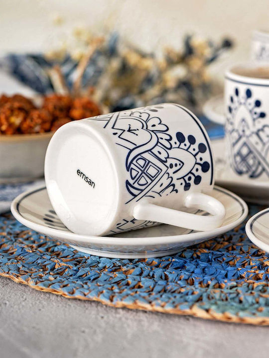 SteweHome Set Coffee Cups Made of Blue Porcelain 90ml 6 Pieces
