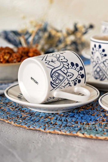 SteweHome Комплект Кафяви Чаши от Порцелан Сини 90ml 6 Бройки