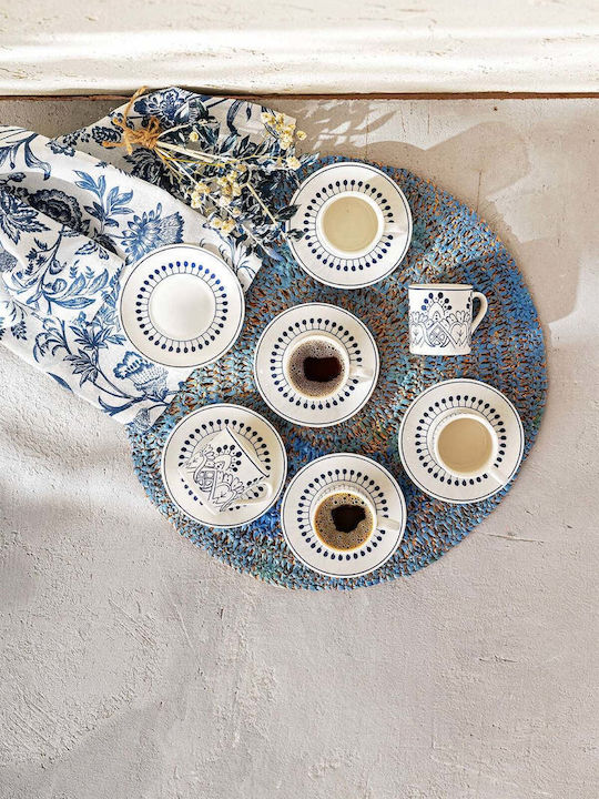 SteweHome Set Coffee Cups Made of Blue Porcelain 90ml 6 Pieces