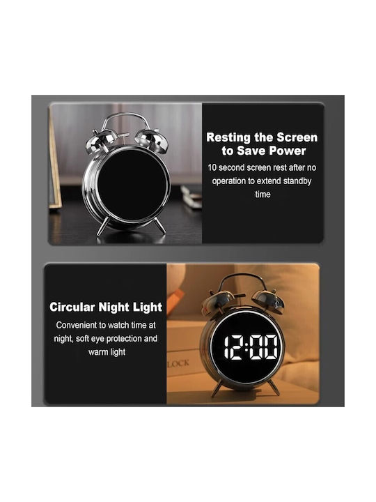 Geräuschloses Digitales Tischuhr LED Metallisch mit Wecker Weiß HL-8891-Weiß