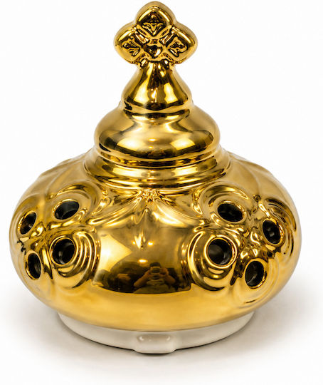 Keramisches Weihrauchfass Gold Orthodoxes Deckelgriff 11x10cm