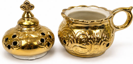 Keramisches Weihrauchfass Gold Orthodoxes Deckelgriff 11x10cm