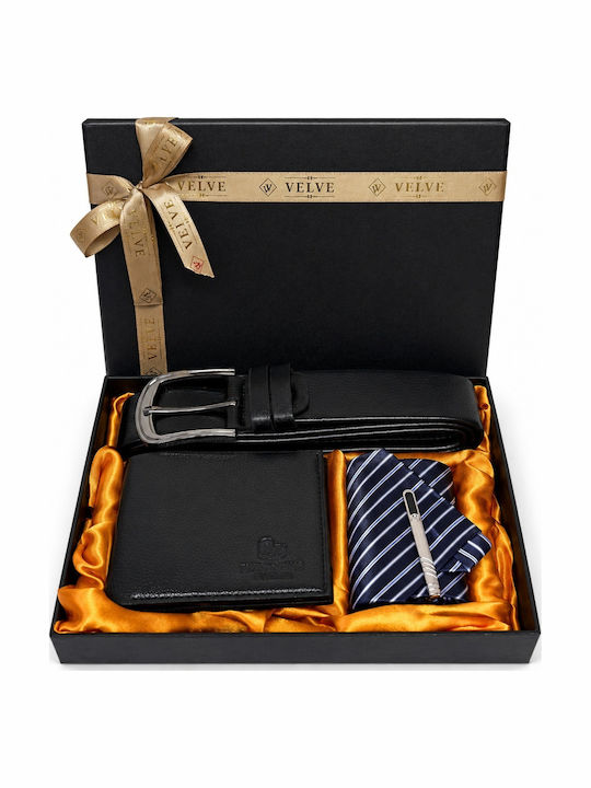 Herrenbrieftasche Leder Schwarz Set