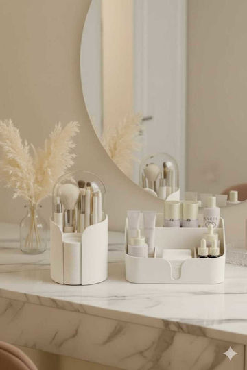 Stewehome Makeup Organizer Set Makeup Brush Organizer Plastic White