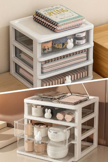 Stewehome Makeup Organizer 3 Drawers 3 Compartments Plastic White