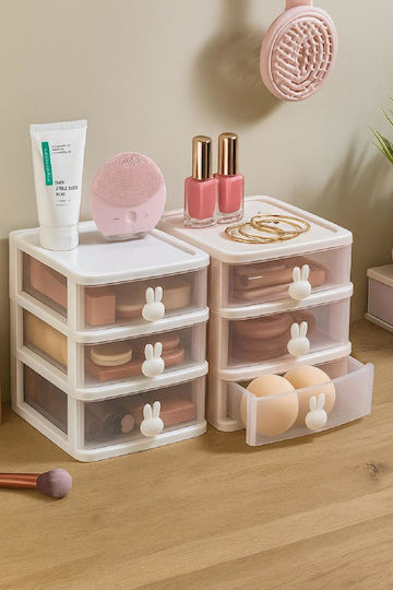 Stewehome Makeup Organizer 3 Drawers 3 Compartments Plastic White