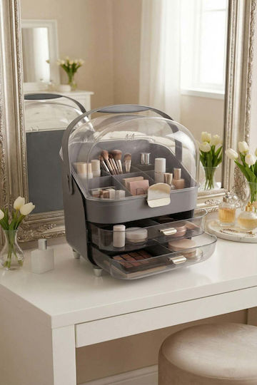 SteweHome Make-up Zubehör Schmuck Organizer Transparentes Deckel Schubladen Grau 19x27x36 cm