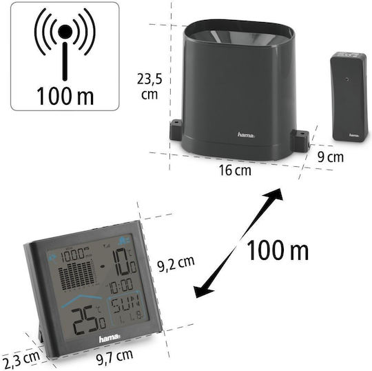 HAMA Rainy 00186420 Drahtlos Wetterstation Digital Wandmontiert / Tischplatte Schwarz