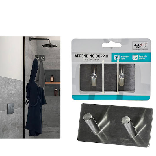 General Trade Κρεμαστράκια με Αυτοκόλλητο Inox Ασημί 2τμχ