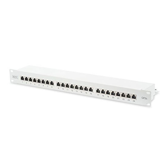 Digitus Пач Панел 19'' 24x RJ45 LSA Ниво Cat.6a Екраниран 1U Сив Кабелен Насочващ