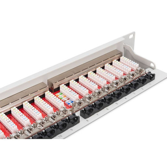 Digitus Пач Панел 19'' 24x RJ45 LSA Ниво Cat.6a Екраниран 1U Сив Кабелен Насочващ