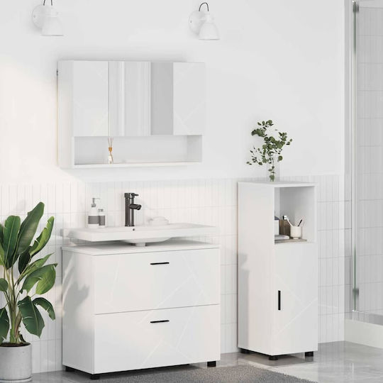 vidaXL Waschtisch mit Waschbecken, Spiegel & Säule L76.5xB35xH64cm White