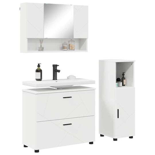 vidaXL Waschtisch mit Waschbecken, Spiegel & Säule L76.5xB35xH64cm White