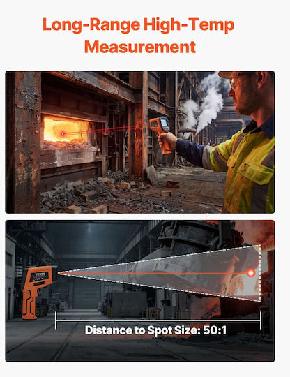 Vevor Infrared Thermometer for Temperatures up to 1200°C with Distance to Target Ratio 50:1